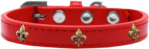 Dog, Puppy & Pet Widget Fashion Collar, Bronze Fleur De Lis Red 10