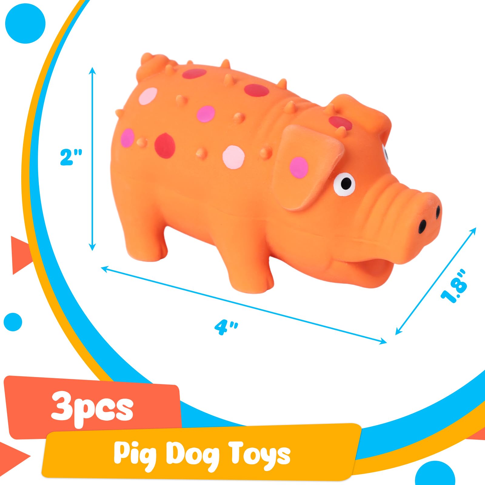 Poplay 3Pcs Squeaky Latex Grunting Pig Dog Toys, 4 Inch Prank Nosie Maker Puppy Chew Toys Rubber Squeeze Gift For Dogs April Foo
