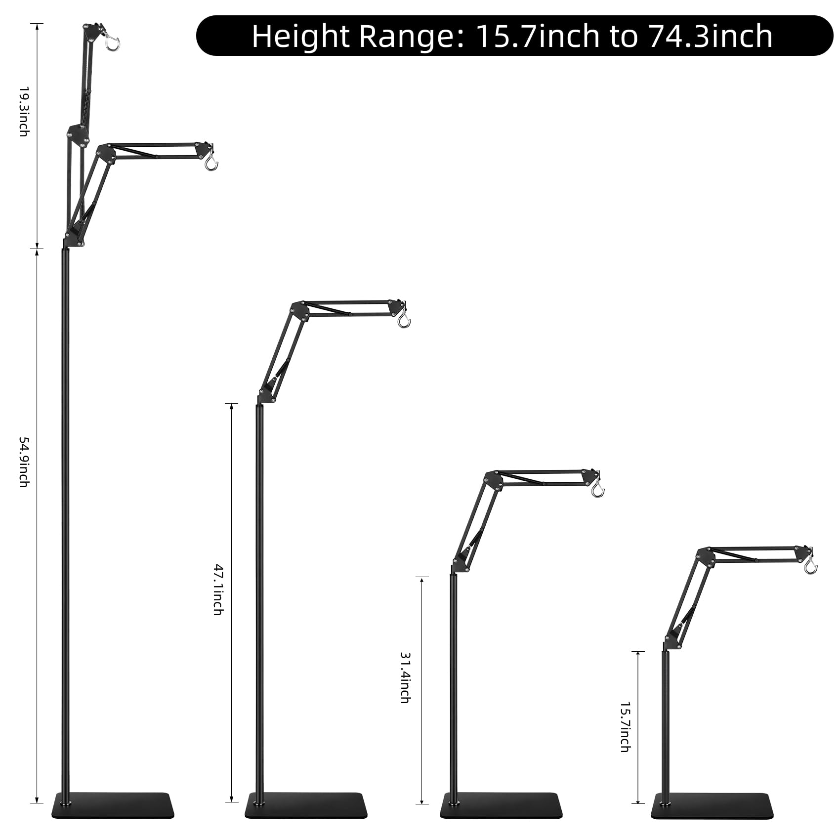 DXOPHIEX Heat Lamp Stand for Reptiles, 360° Adjustable Swing Arm, Height 15.7 to 74.3, Ideal for Bearded Dragons, Turtles, Sn
