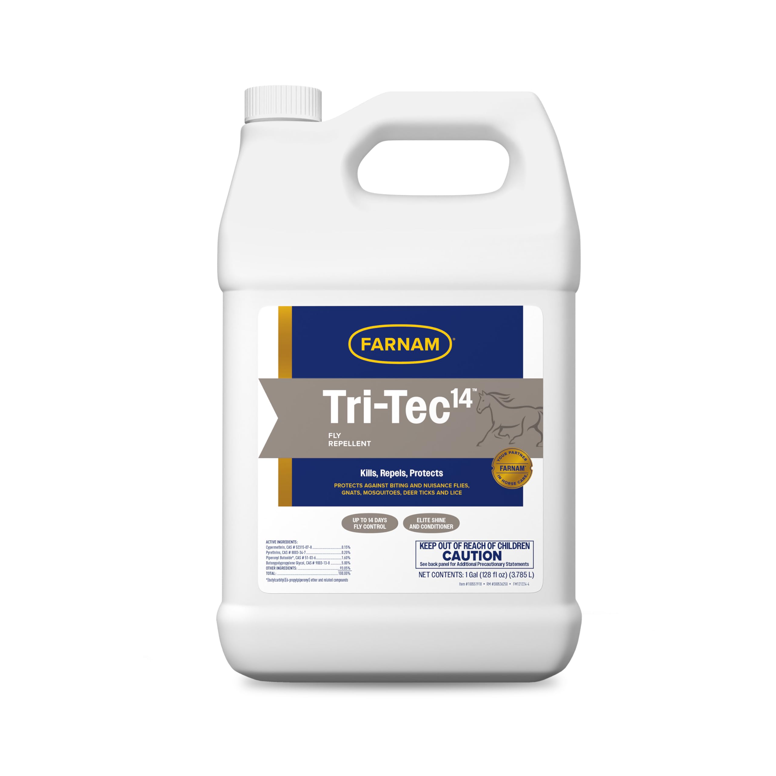 Farnam Tri-Tec 14 Long-lasting Triple Effect Fly Spray for Horses, Kills and Repels, Protects for up to 14 Days, 128 oz refill