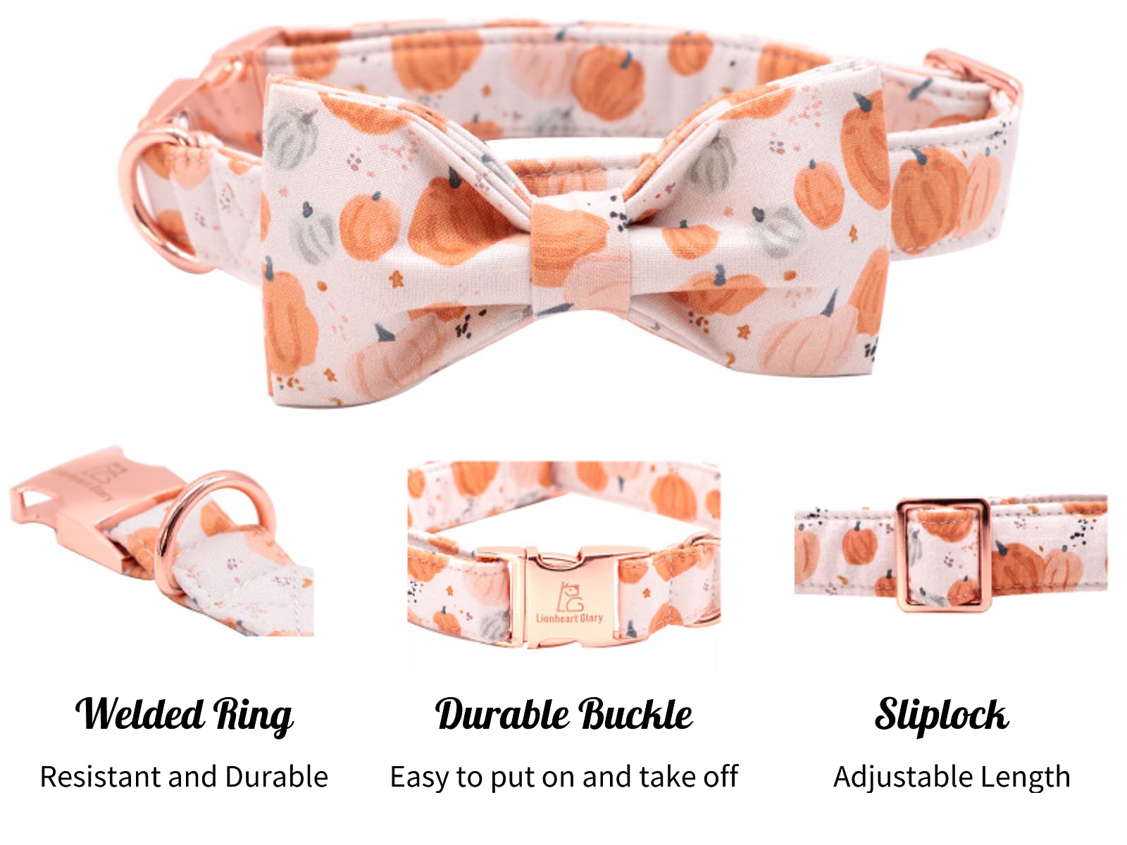 Lionheart Glory Premium Dog Collars, Bowtie Dog Collar, Adjustable Heavy Duty Halloween Dog Collar With Bow For Xlarge Dogs
