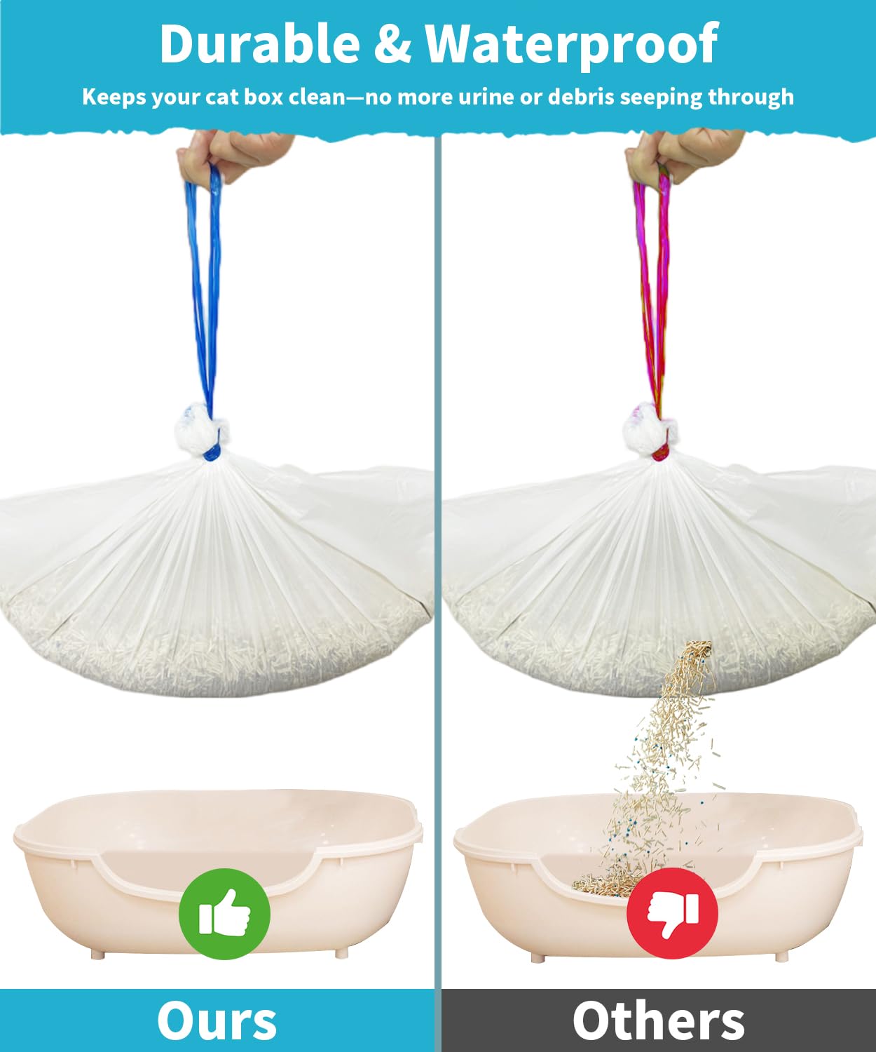 Self-Cleaning Cat Litter Box 80 Count Drawstring Cat Litter Box Liners 26'' X 13'', Automatic Cats Litter Boxes Self Cleaning, L