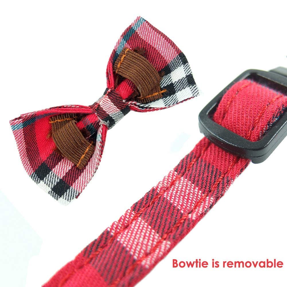 Cat Collar Breakaway With Bell And Bow Tie, Plaid Design Adjustable Safety Kitty Kitten Collars(6.8-10.8In) (Red Plaid 1)