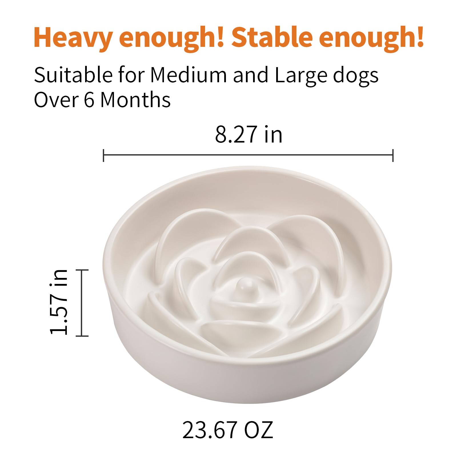 White Ceramic Dog Bowl Slow Feeder for Medium and Large Breed, Elevated/Raised 1.5 Cup 8.26 in Slow Feeding Bowl,Puzzle Dog Food