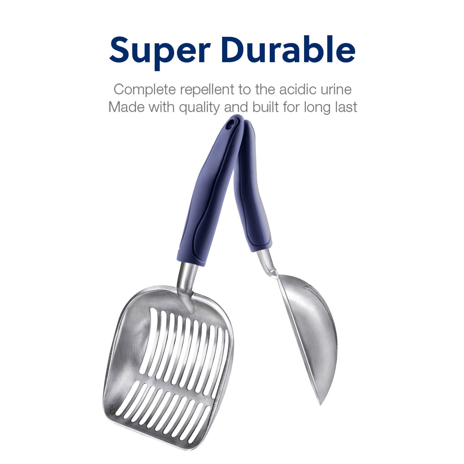 WePet Cat Litter Scoop - Durable Aluminum Alloy Sifter, Large Size, Blue Handle