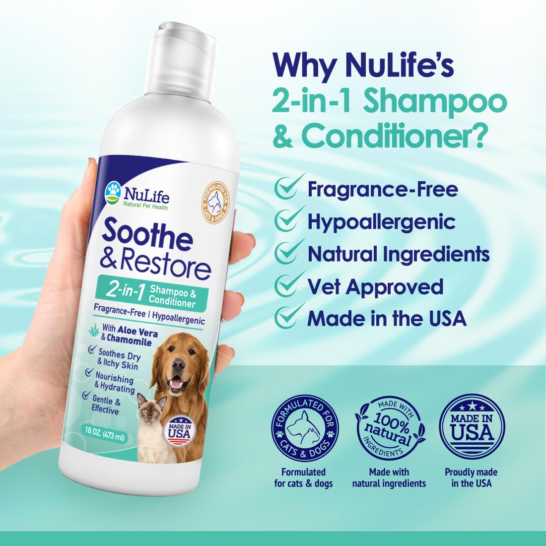 2-In-1 Dog Shampoo And Conditioner With Soothing Aloe Vera & Chamomile, Sensitive Skin, Fragrance-Free, Hypoallergenic Formula P