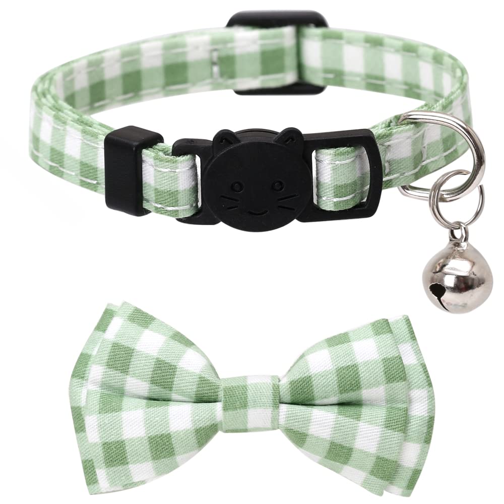 2 Pack/Set Cat Collar Breakaway With Cute Bow Tie And Bell Plaid Flower For Kitty Adjustable Safety