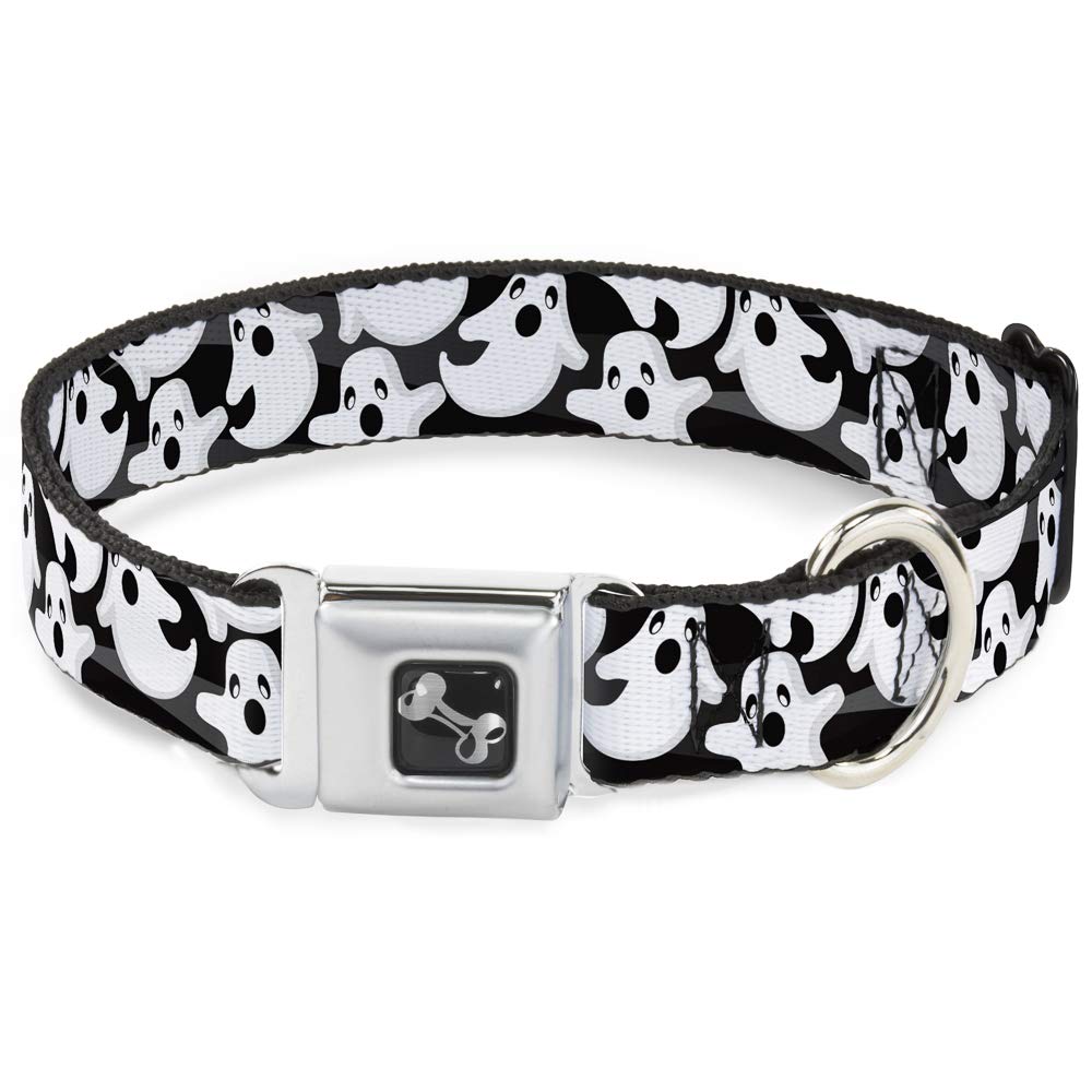 Buckle-Down Dog Collar Seatbelt Buckle Ghosts Scattered Black White 11 To 17 Inches 1.0 Inch Wide, Multicolor (Dc-W30785-M)