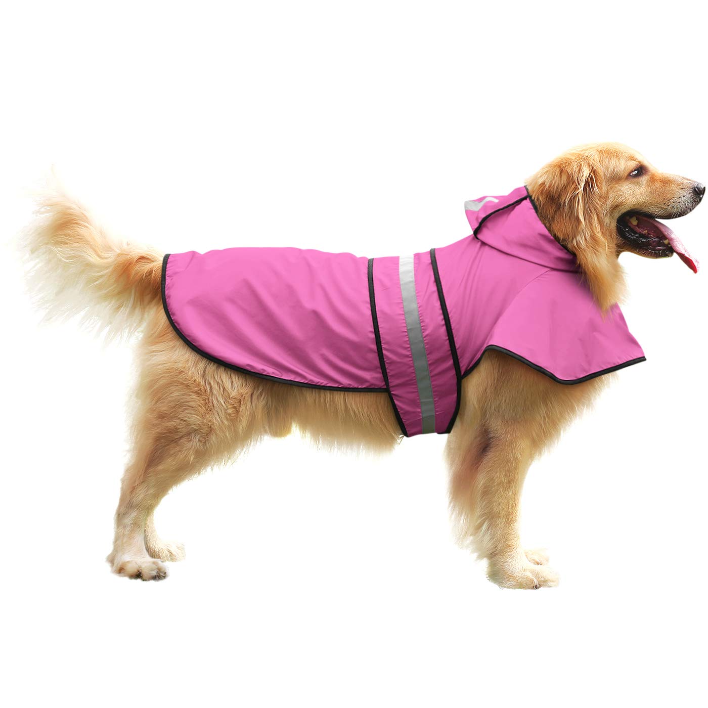Hde Dog Raincoat Hooded Slicker Poncho For Small To X-Large Dogs And Puppies Pink - L