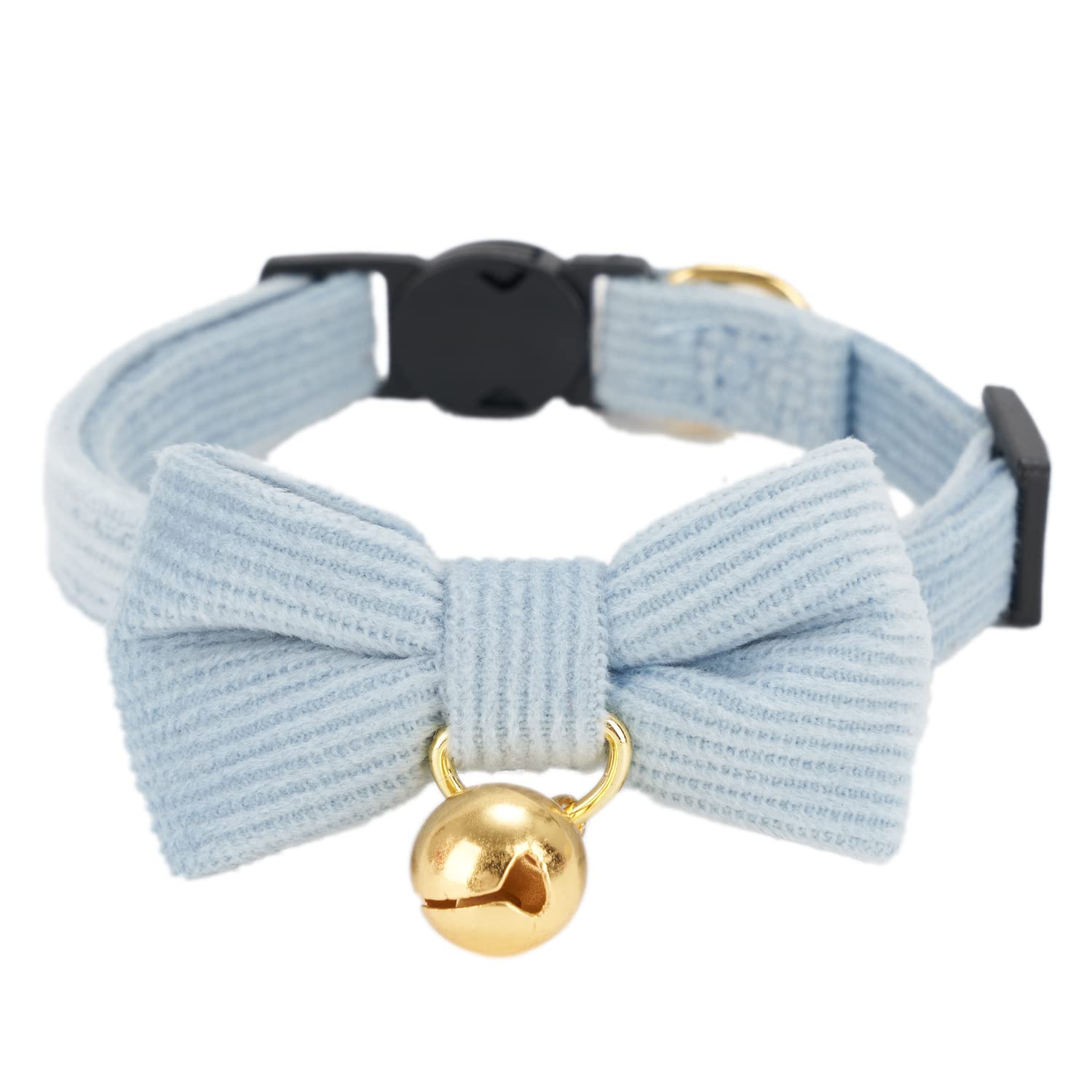 Petiry Soft Corduroy Cat Collar, Plaid Pattern, With Bell And Bowtie, Safety Breakaway Clasp, Adjustable For Kitten And Cats Blu