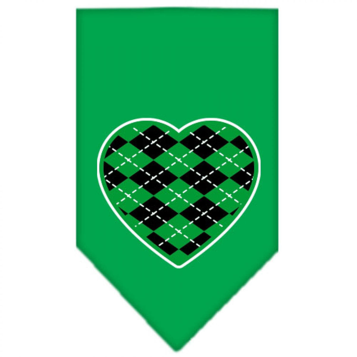 Pet and Dog Bandana Screen Printed, &quot;Green Argyle Heart&quot; Emerald Green Large