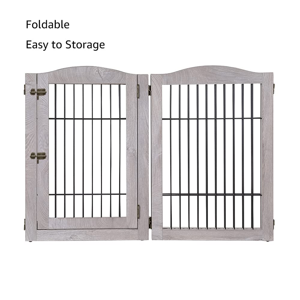 Unipaws 132?Extra Wide Dog Gate And Pet Playpen, Free Standing Tall Dog Fence With Walk Through Door, Dog Barriers For Home, Use As Indoor Dogs Cats Pen, Rabbit Pen, Baby Gate, Weathered Grey