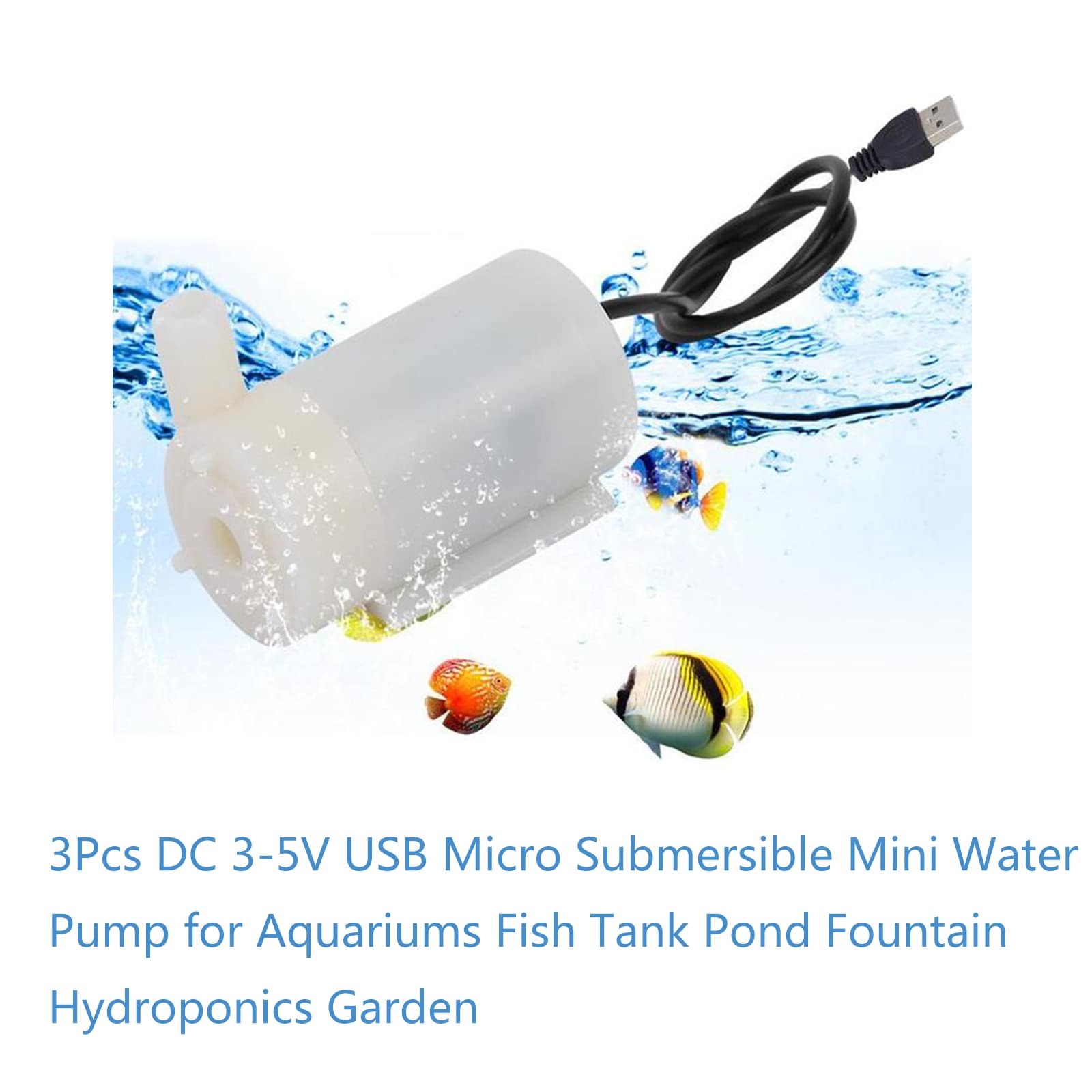 SIPYTOPF 3Pcs DC 3-5V USB Micro Submersible Mini Water Pump for Aquariums Fish Tank Pond Fountain Hydroponics Garden (White)