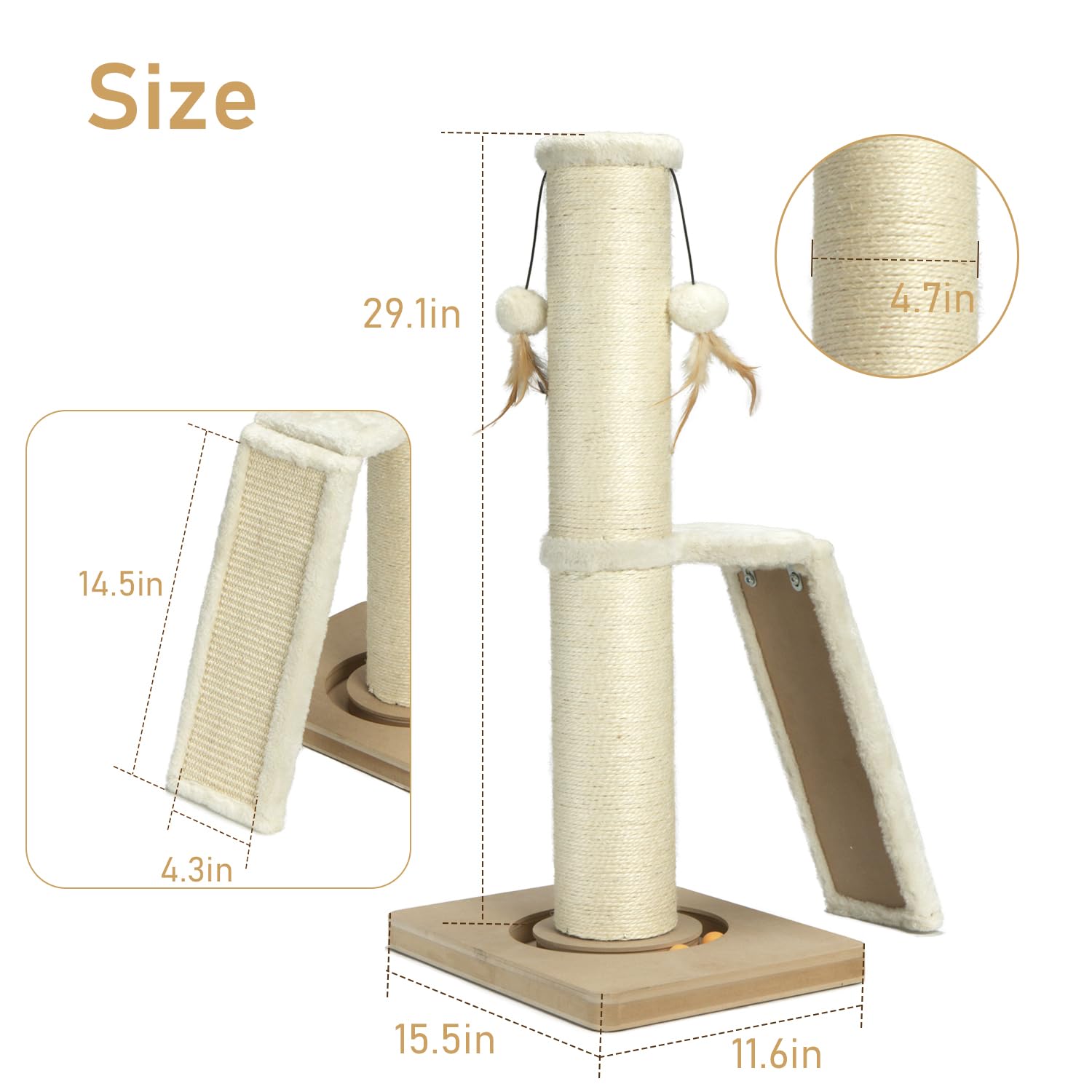 Peekab Cat Scratching Post,31 Tall Sisal Scratch Posts With Vertical Scratching Board For Cats And Kittens,With Track Ball And