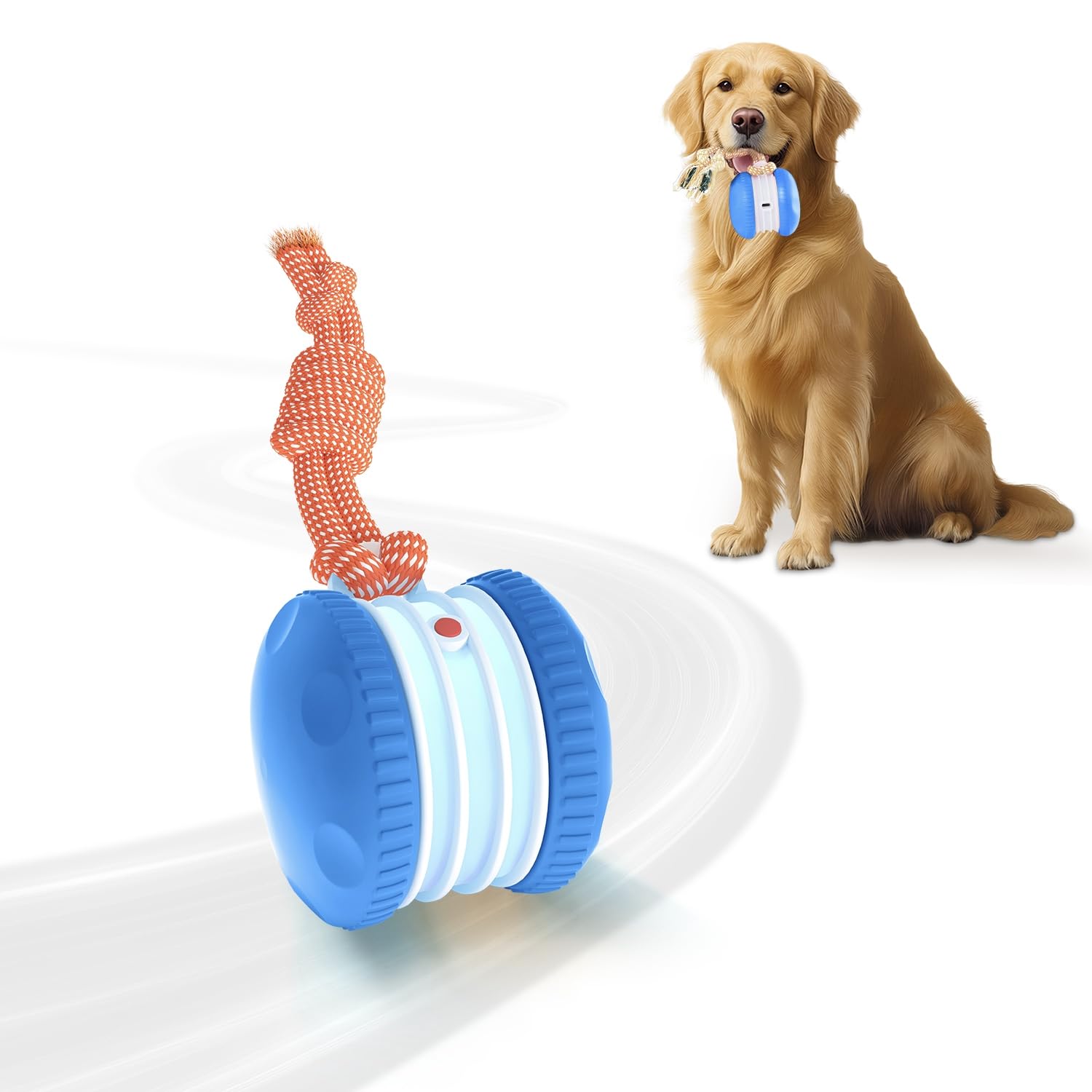 PJC Interactive Dog Toy - Automatic Electric Rolling Ball with Rope, Motion-Activated Play, Random Movement, Rechargeable, Ideal