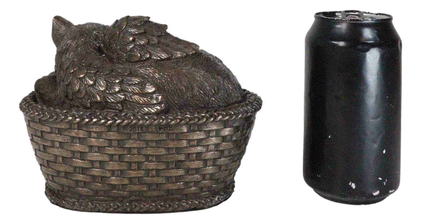 Ebros Heavenly Angel Cat Sleeping In Wicker Bed Basket Cremation Urn Pet Memorial Statue Decor Figurine 6.5 Inch Long