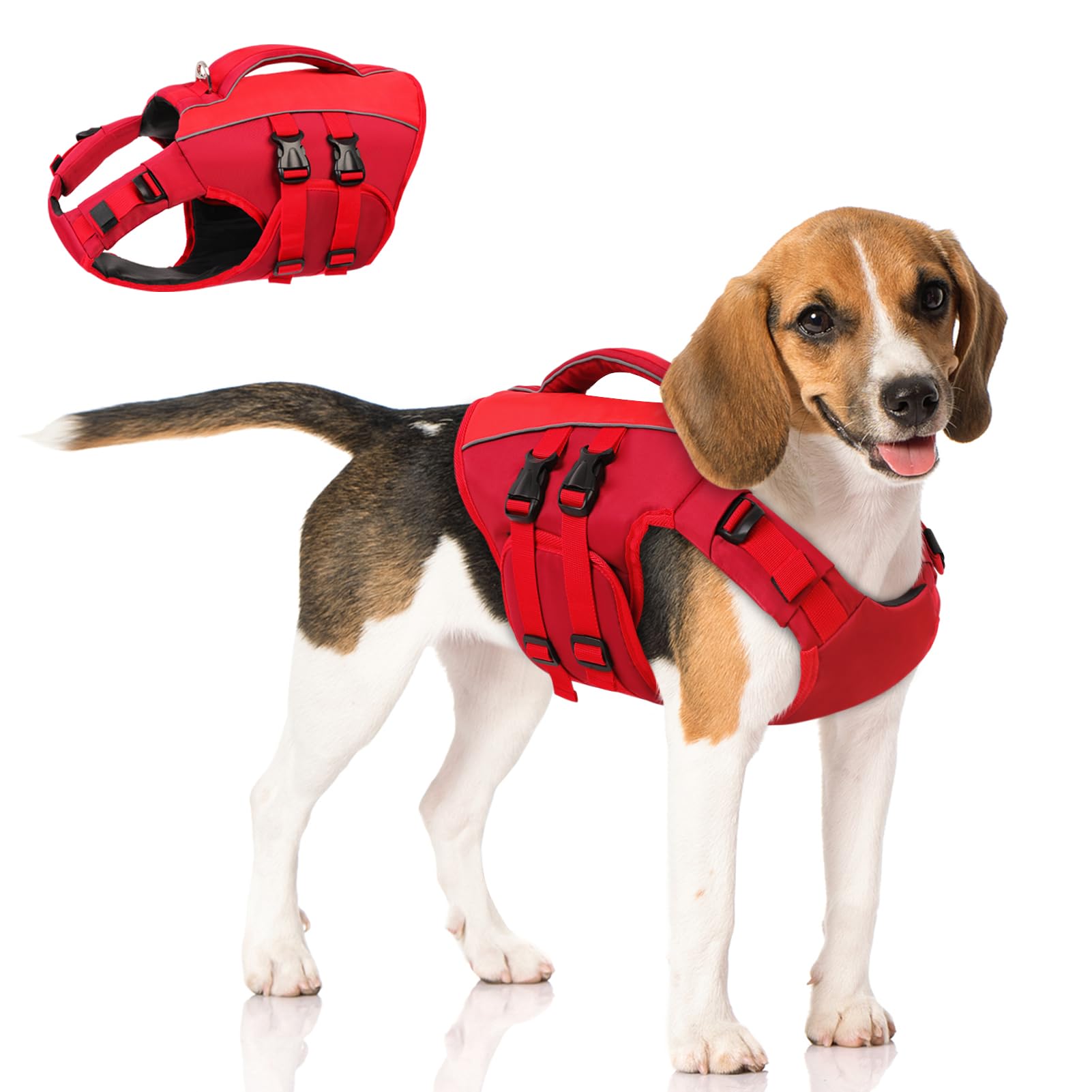Queenmore Dog Life Vest For Swimming Boating,Adjustable Large Ripstop Dog Life Vest,Dog Lifesaver With Superior Buoyancy And Res