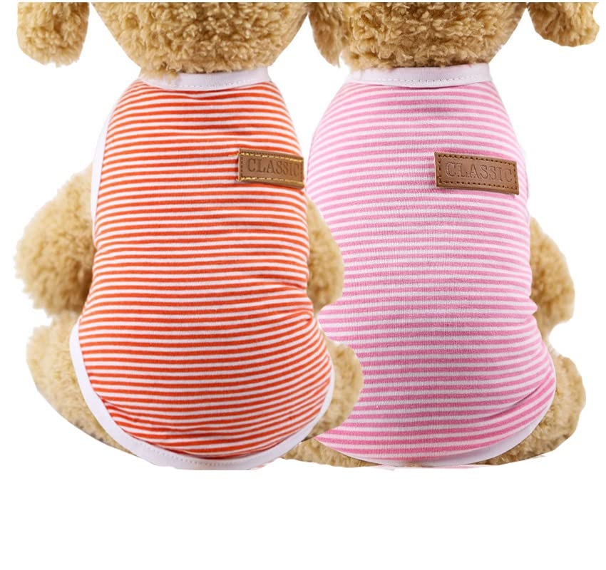 Kutkut 2 Pcs Classic Dog Striped T-Shirt Puppy Clothes For Small Dogs, Stretchy Summer Cotton Cat Vest Doggy Tee Tank Top For Ca