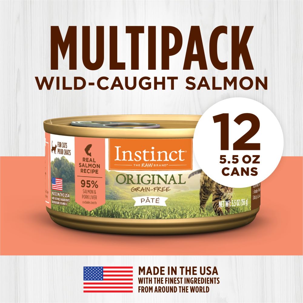 Instinct Original Grain Free Real Salmon Recipe Natural Wet Canned Cat Food by Natures Variety, 5.5 oz. Cans (Case of 12)