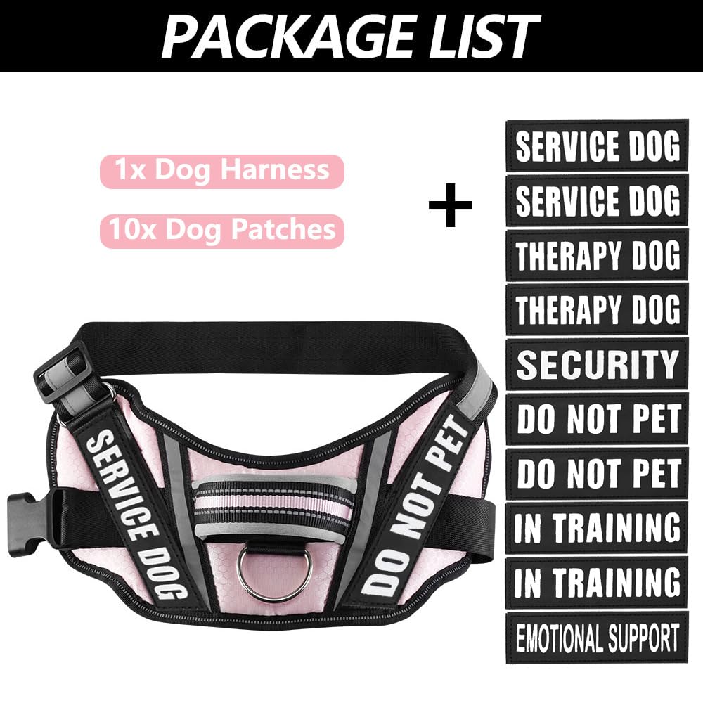 Animire Dog Vest Harness (Medium, Pink) - Includes 8 Patches, Reflective, Lightweight, Soft Padded Handle On Top, For Training S