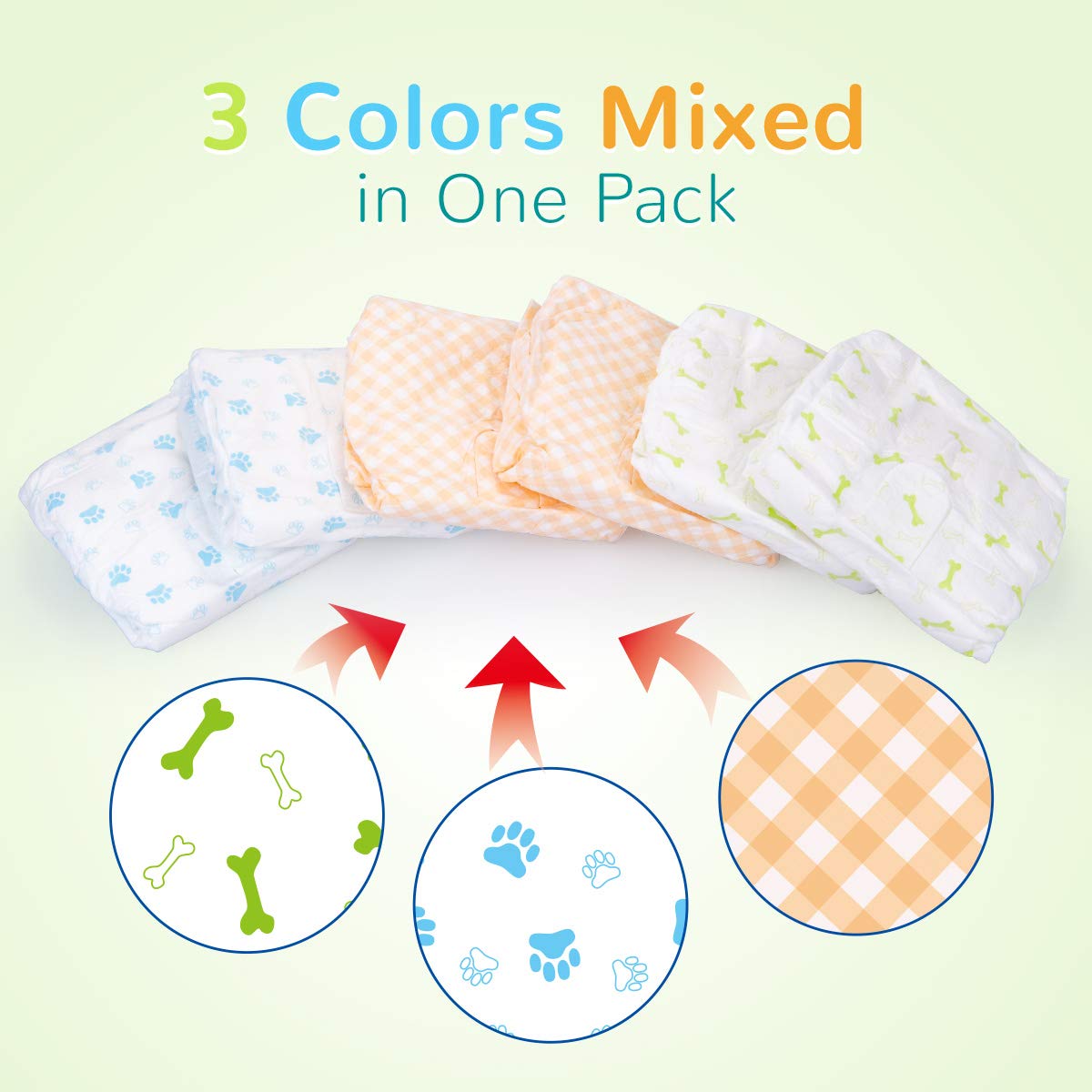 Pet Soft Disposable Dog Diapers for Female in Heat, XXS, Ultra Absorbent, 12 Count, Mixed Color
