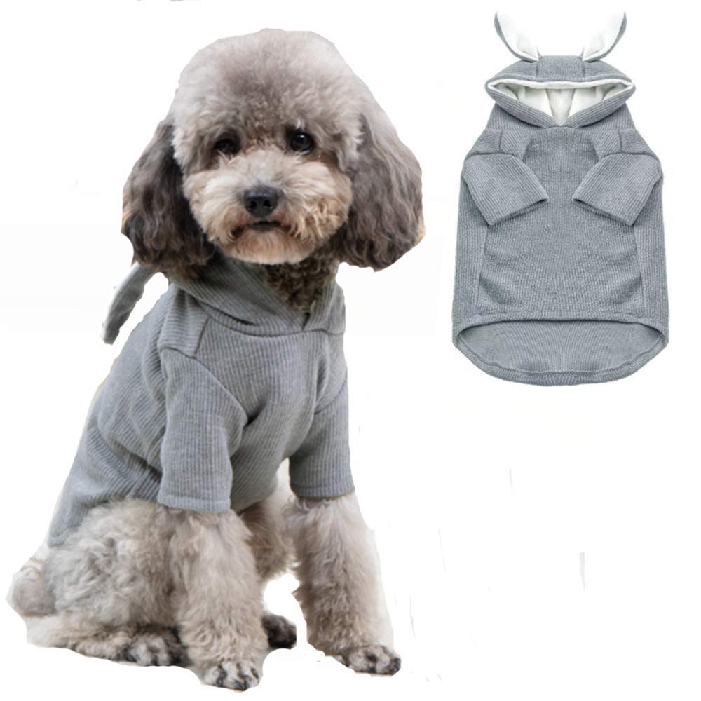 Aniac Pet Hoodie Cat Rabbit Outfit With Bunny Ears Cute Sweatshirt Spring And Autumn Puppy Knitted Sweater Kitty Soft Knitwear (Medium, Grey)