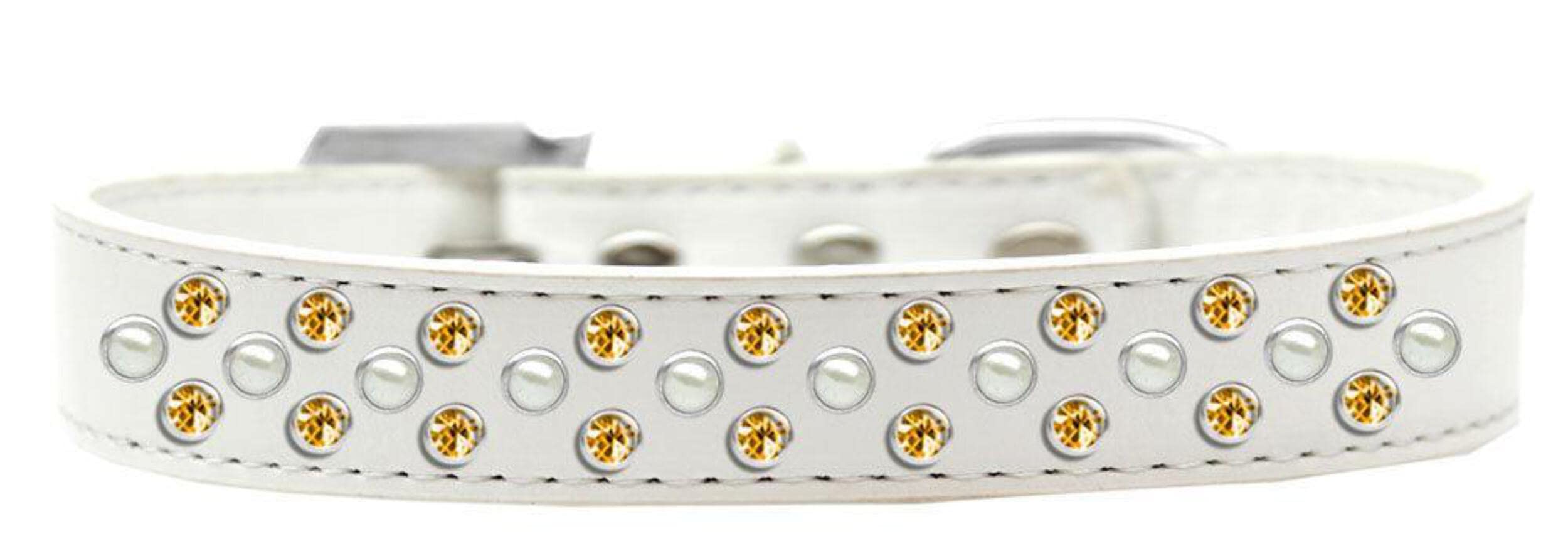Mirage Pet Products Sprinkles Dog Collar with Pearl and Yellow Crystals, Size 18, White