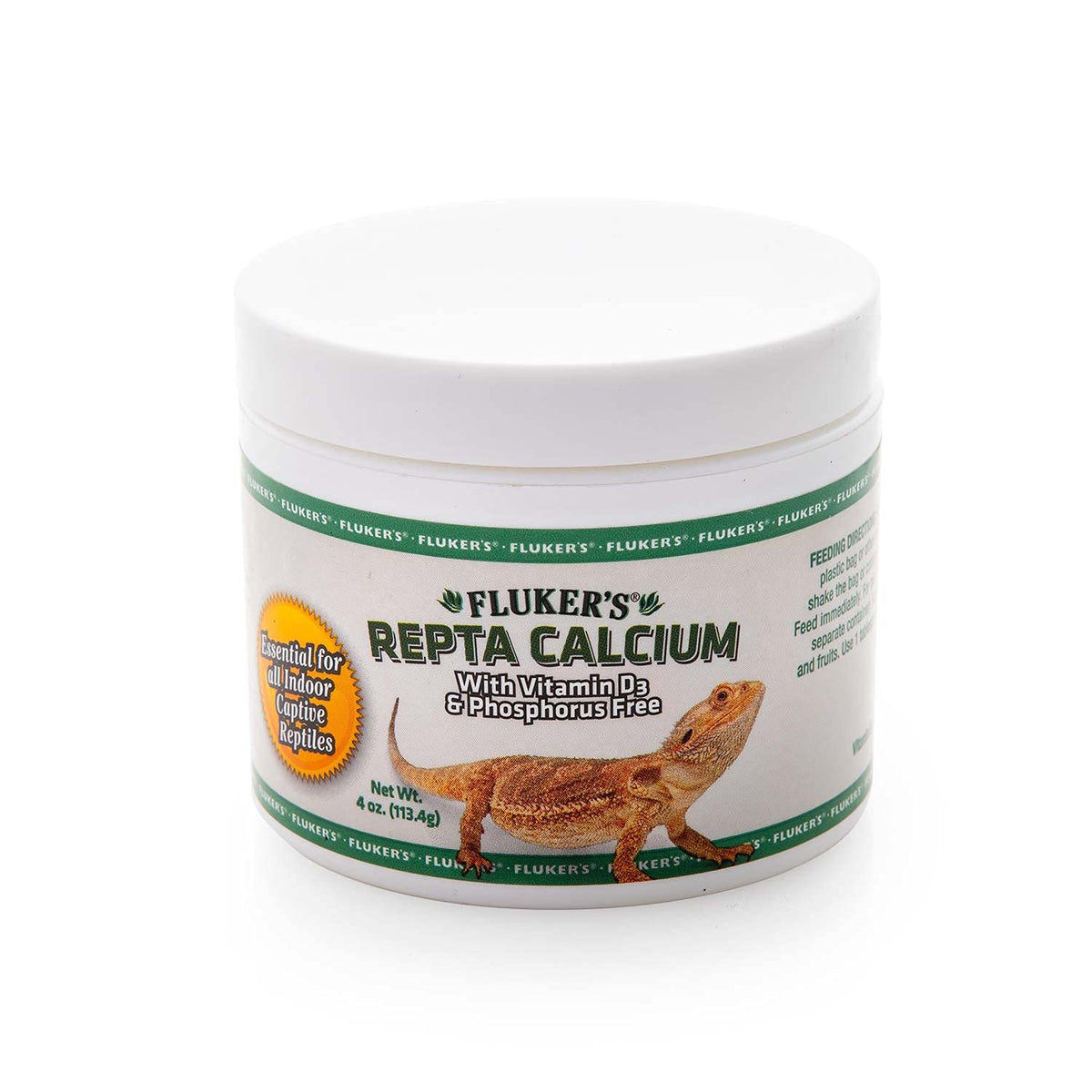 Fluker'S Calcium Powder For Reptiles - Premium Reptile Calcium Powder With Added Vitamin D3, For Strong Healthy Bones And Vital Functions - Ideal For Lizards, Snakes, Turtles, Frogs - Made In Usa - 4Oz