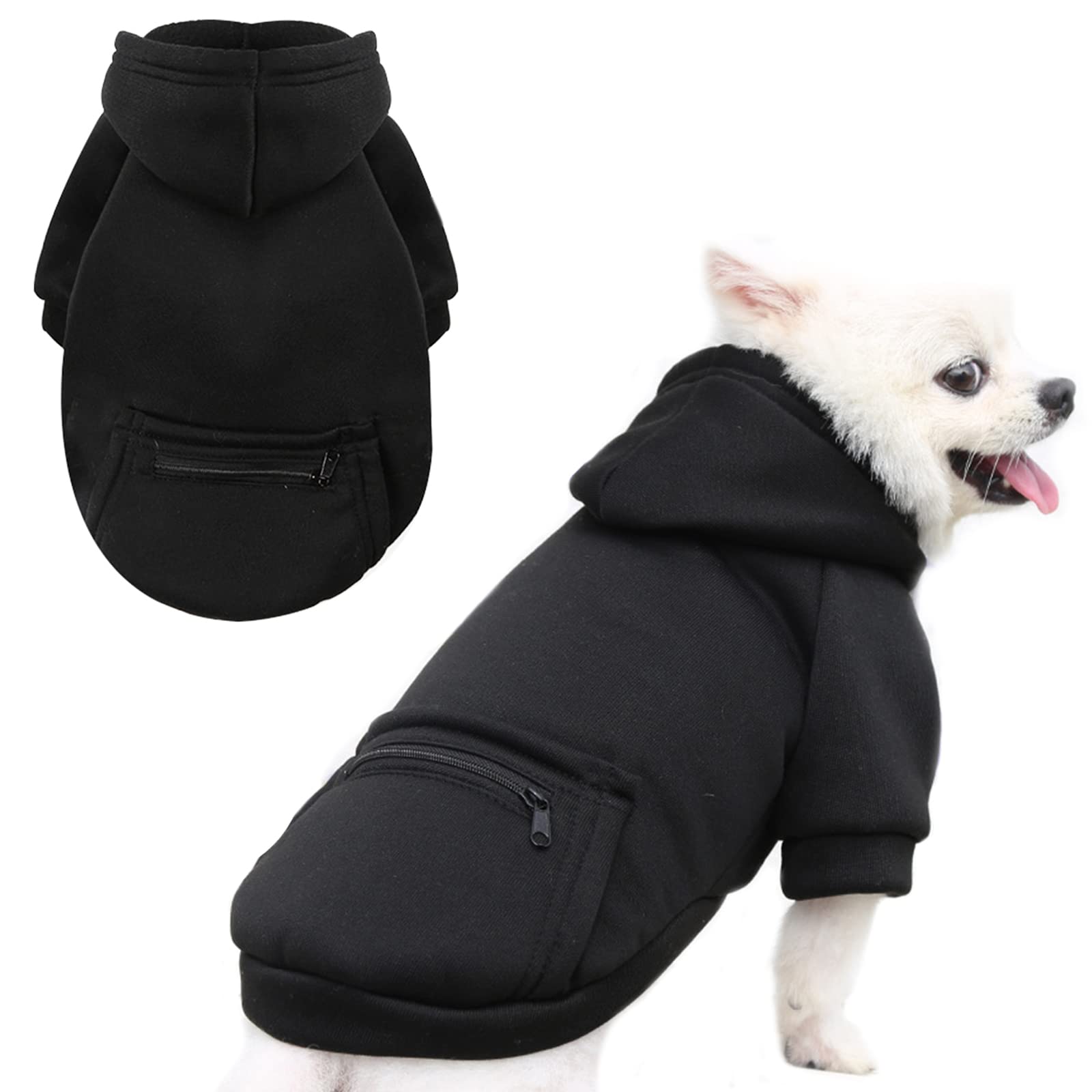 Petcare Small Dog Sweater Hoodies Pet Black Hooded Soft Fleece Sweatshirts With Pocket Fall Winter Puppy Cat Sweaters Warm Cloth