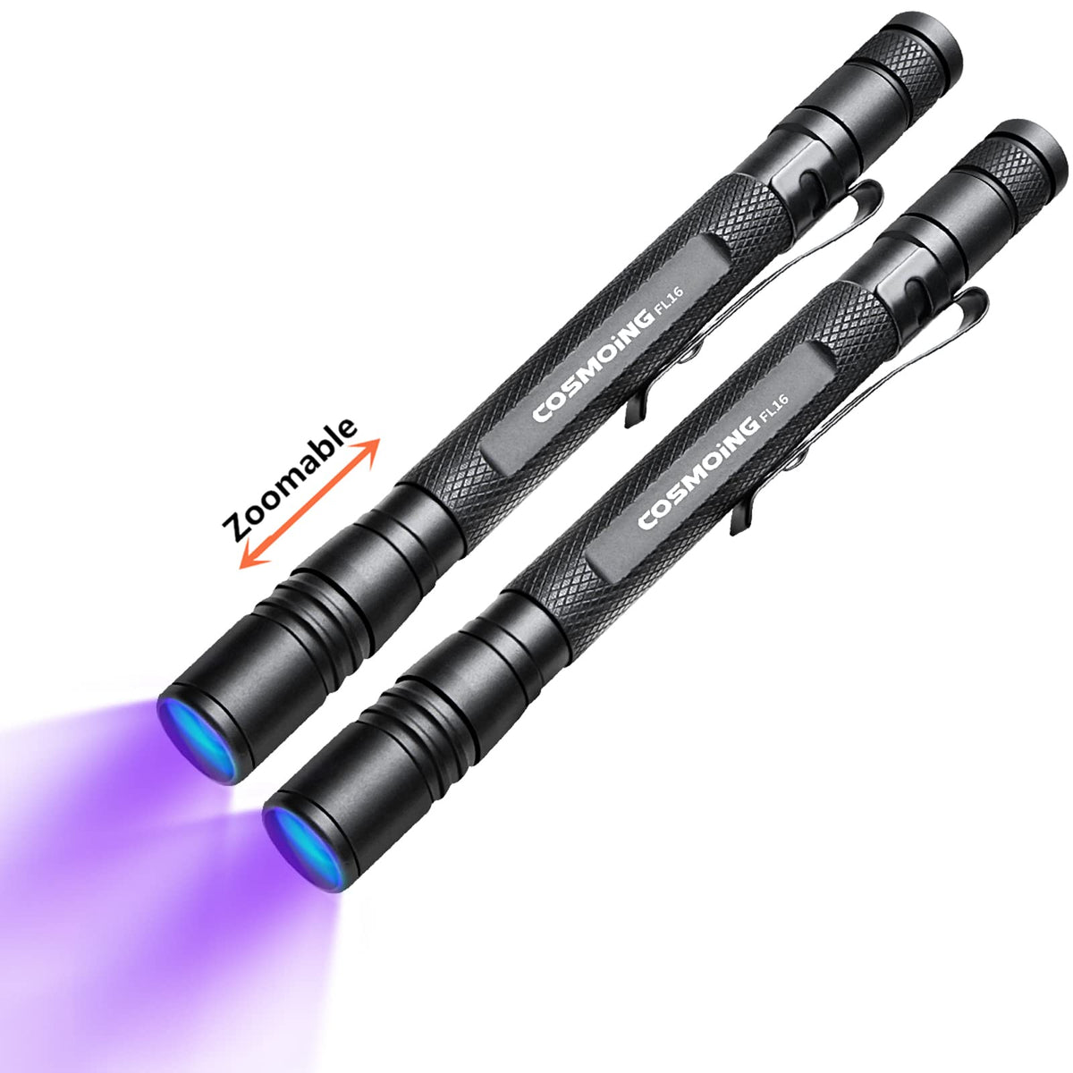 Cosmoing Uv Flashlight Pen, Led 395Nm Ultraviolet Flashlight, Zoomable Blacklight Flashlight Ip54 Waterproof Detector For Pet Urine, Cat Dog Stains, Bed Bug, Household Wardrobe Toilet - 2 Pack