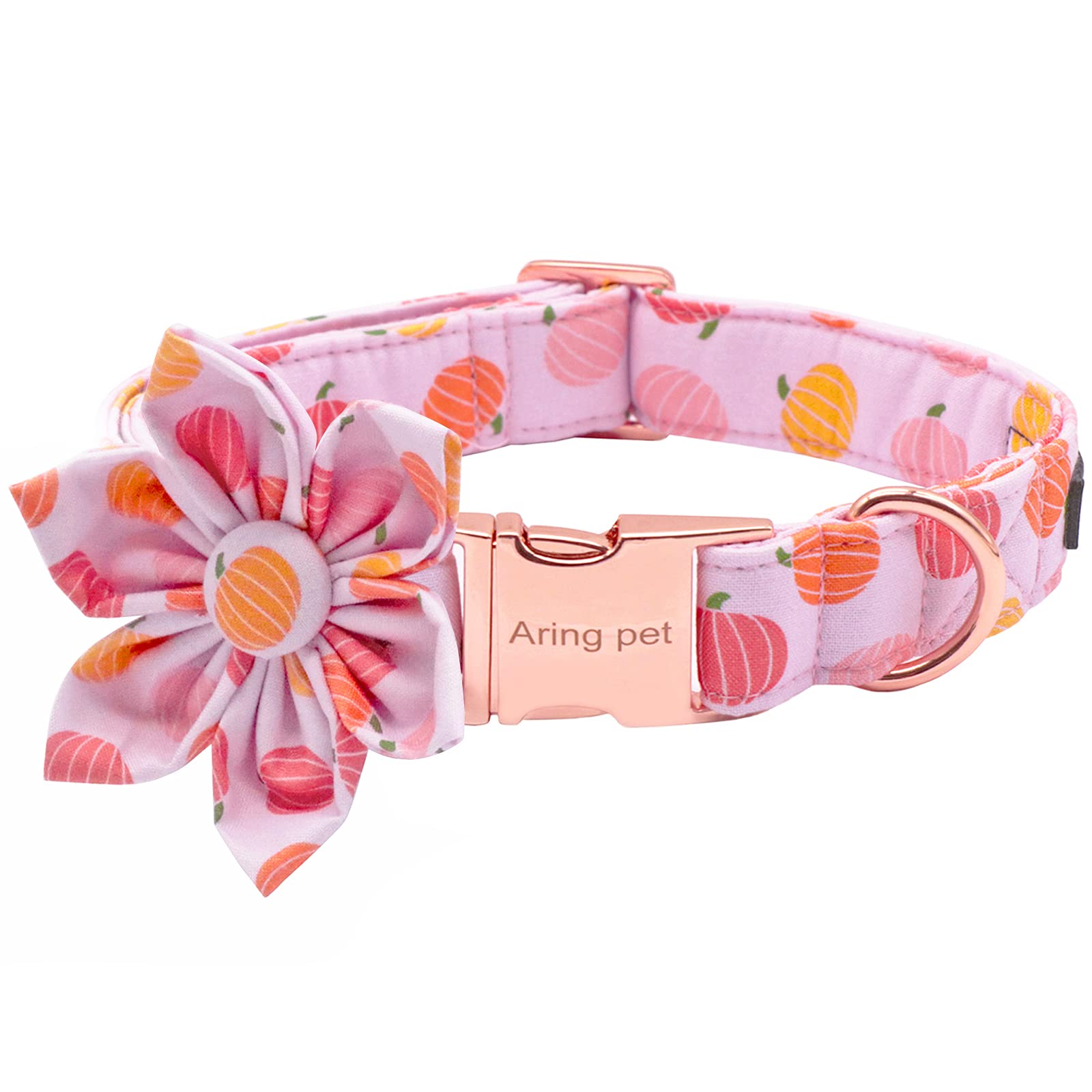 Aring Pet Dog Collar With Flower, Dog Collar With Detachable Flower, Adjustable & Nice Halloween Pink Pumpkin Dog Collar With Metal Buckle