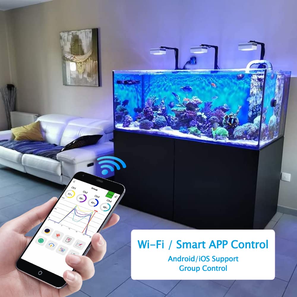 PopBloom RL90 LED Aquarium Light 200W - Smart APP Control for 30-48 Saltwater Coral Reef, Includes 2 Lamps with Hang Kit