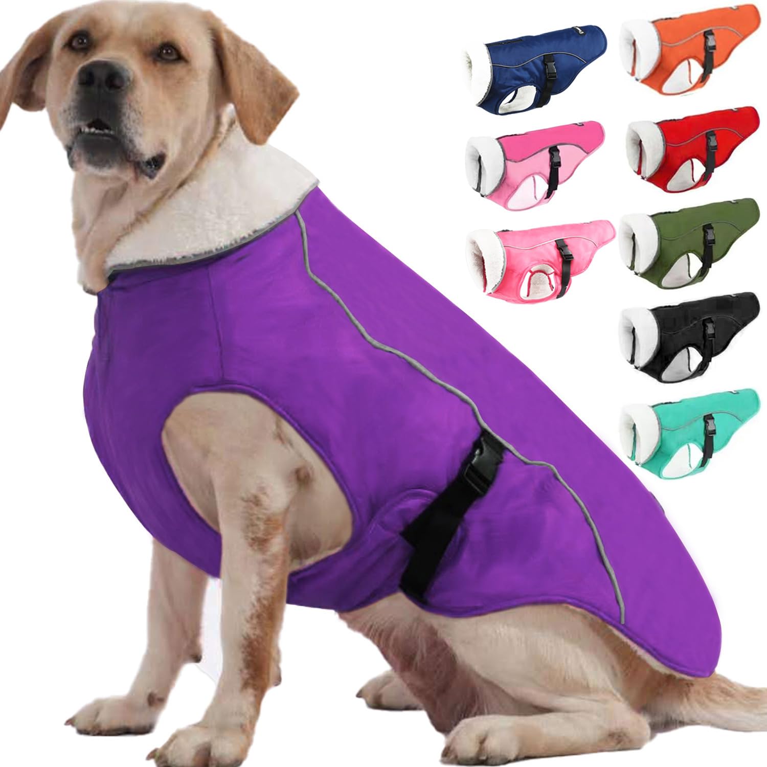 Emust Dog Jacket Winter, Cozy Windproof Dog Jacket For Cold Weather, Solid Color Dog Vests For Winter For Medium Dogs, Purple, M