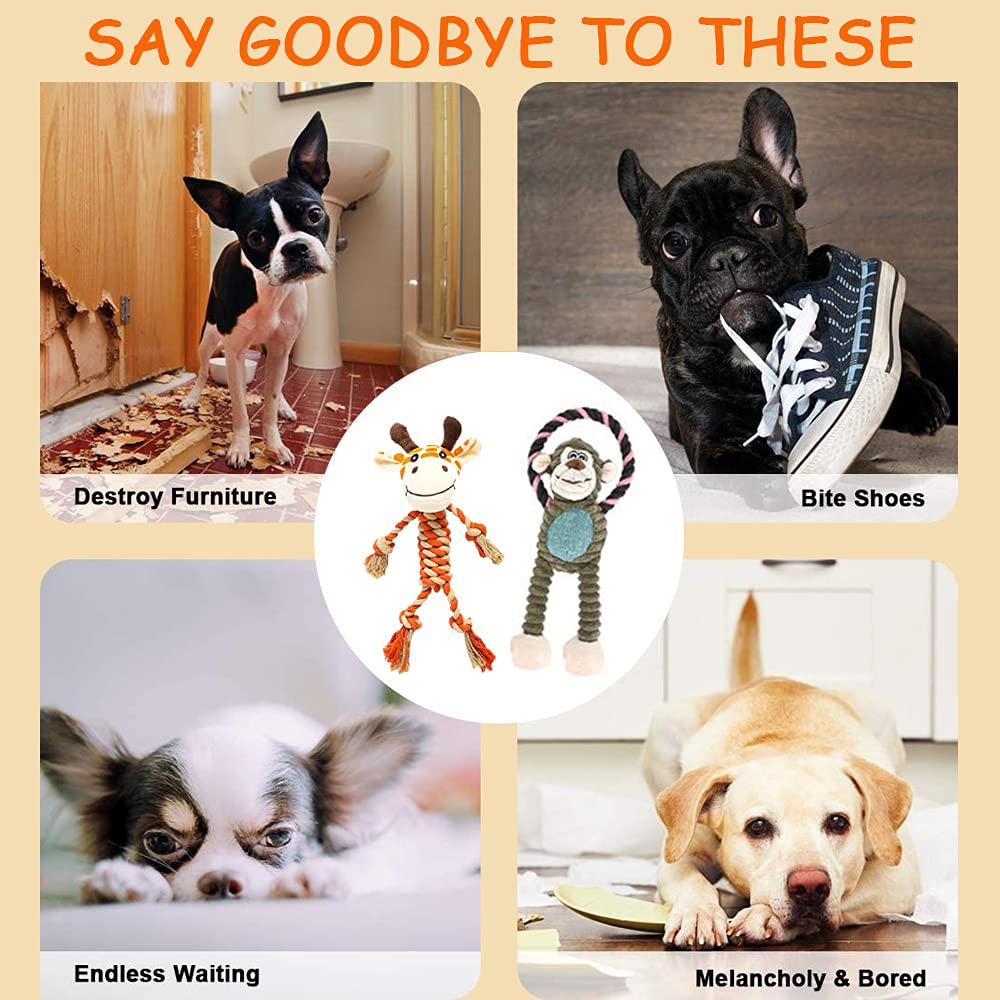 Rope Dog Toys To Keep Them Busy - Tug Of War Dog Toys For Boredom Plush Interactive Squeaky Puppy Toys For Small Medium Large Do