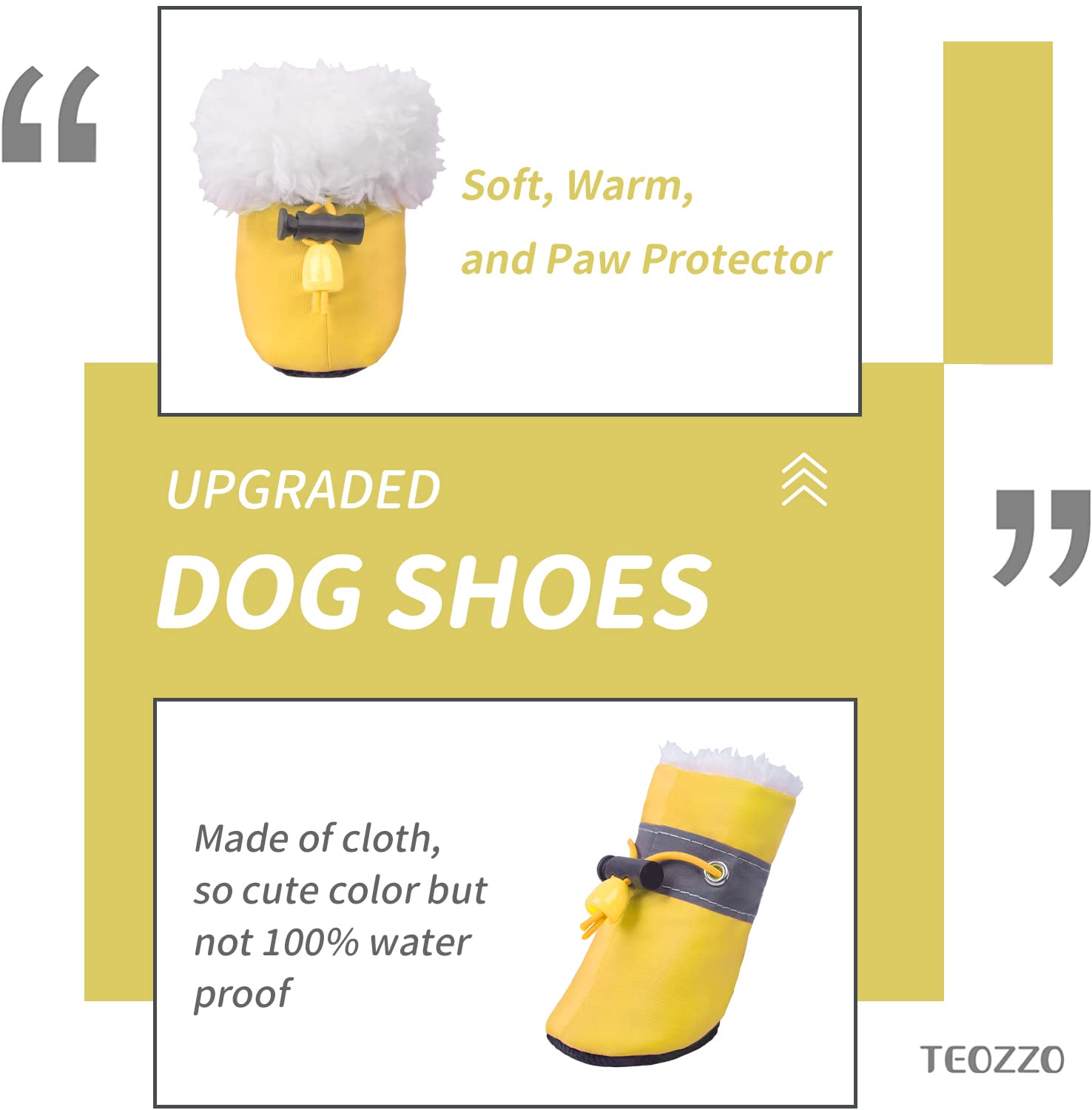 Teozzo Dog Shoes For Winter Dogs Boots & Paw Protector Warm Pet Booties For Puppy With Reflective Strip Dog Snow Boots For Small Medium Size Dogs 4Pcs Yellow Size3