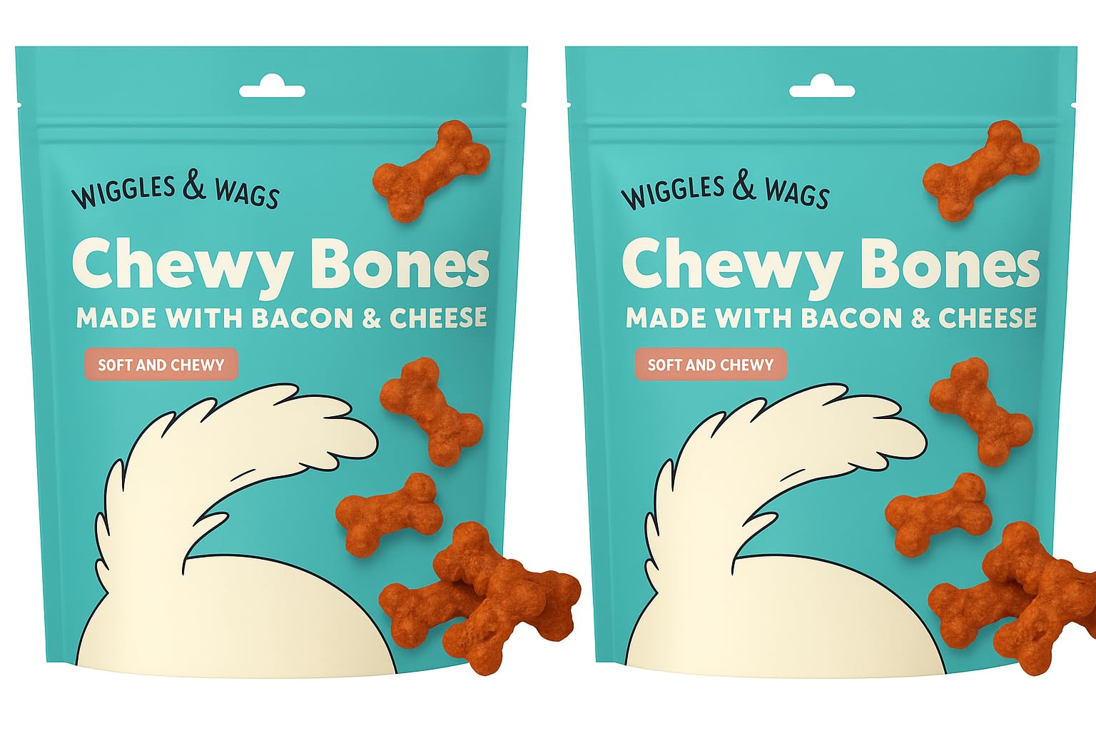 Wiggles & Wags Chewy Bones Dog Treats, Bacon & Cheese Flavor, Soft and Chewy, 2 Pack