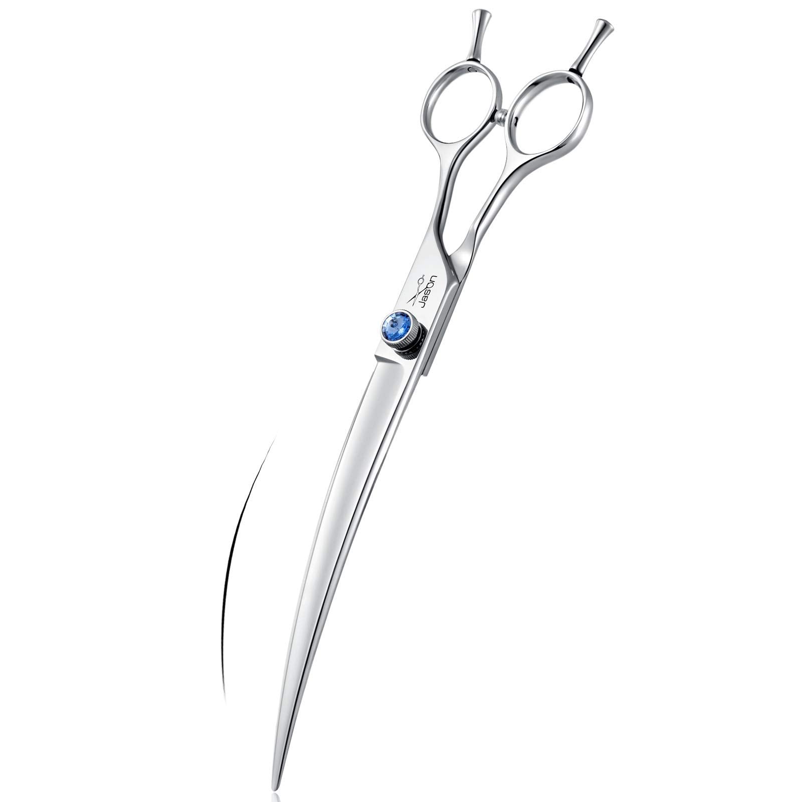 8' Curved Dog Grooming Scissors Ergonomic Pets Cats Trimming Shears With Offset Handle And A Jewelled Screw For Right Handed Groomers Long Sharp Comfortable Light-Weight