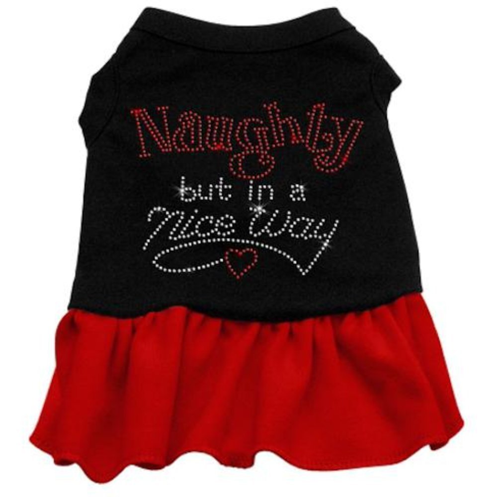 Christmas Pet Dog & Cat Dress Rhinestone, Naughty But in A Nice Way Black W/Red LG (10-14 lbs.)
