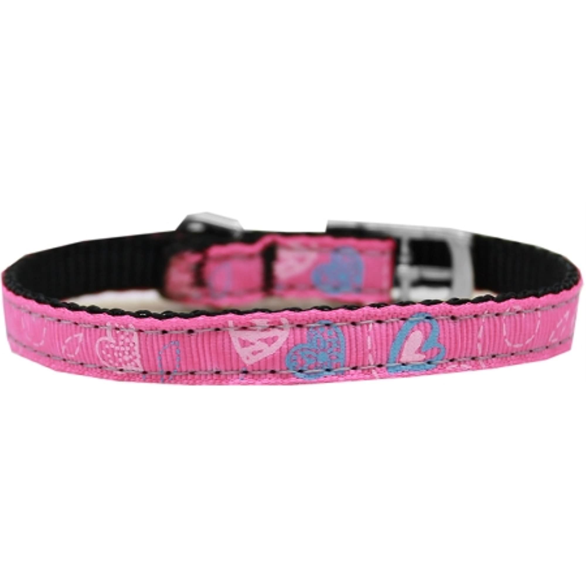Mirage Pet Products Crazy Hearts Nylon Dog Collar with Classic Buckle, Size 14, Bright Pink