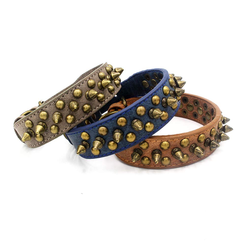 haoyueer Spiked Dog Collar Soft Pu Leather Mushrooms Rivet Spike Studded Puppy Adjustable Pet Collars for Small Breeds (S, Blue1