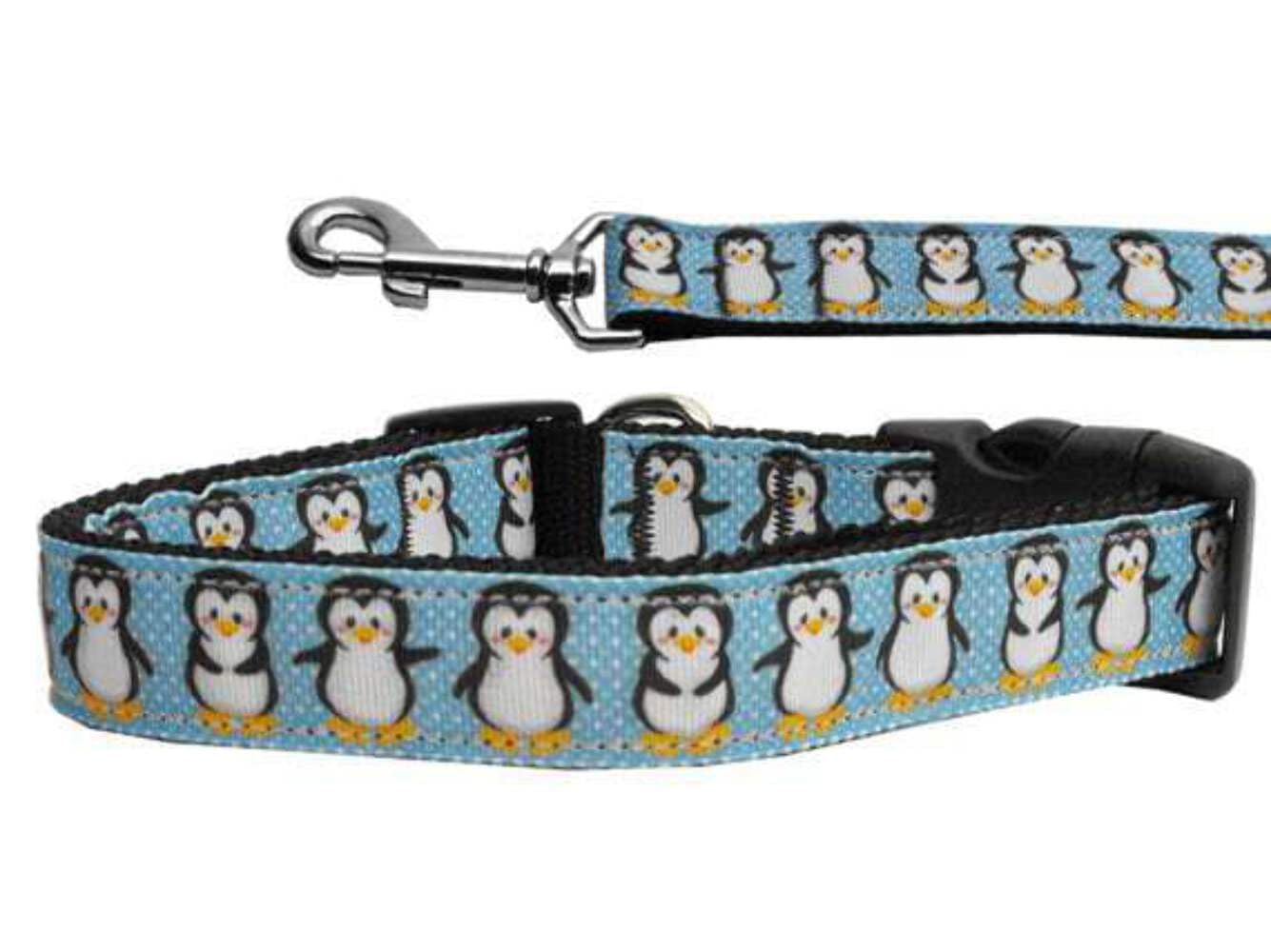 Christmas Pet Dog & Cat Nylon Collar Or Leash, 'Penguins' Lg Collar