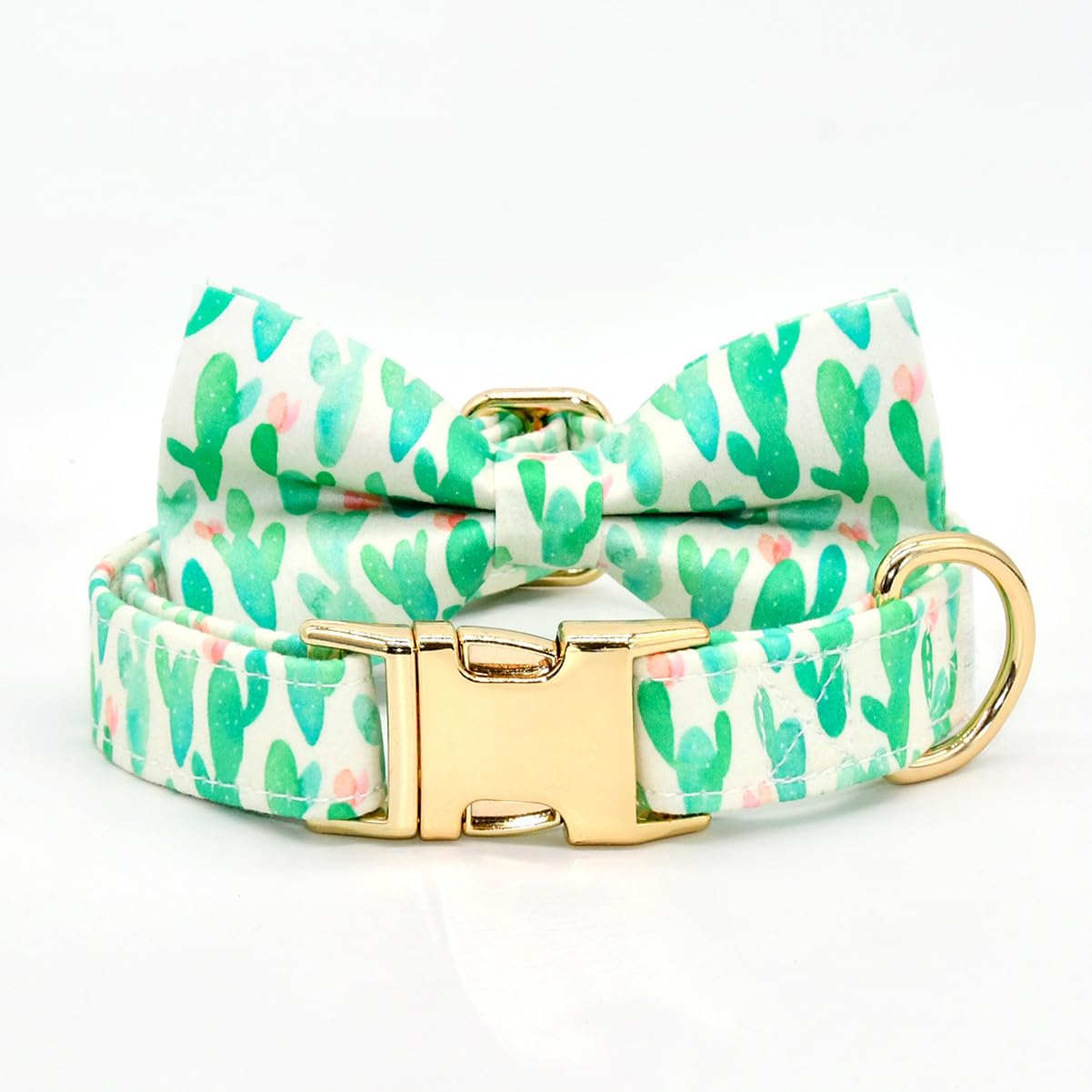 Cacti Dog/Cat Bowtie Collar, Accessory For Dogs, Green Summer Puppy Collar, Gifts For Dogs Meeting For The First Time, Xx-Small