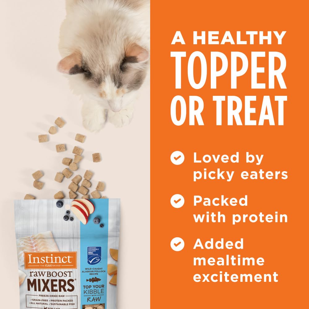 Instinct Raw Boost Mixers Freeze Dried Cat Food Toppers for Dry Food, Grain Free Cat Food Toppers - Pollock Recipe for Cats, 5 o