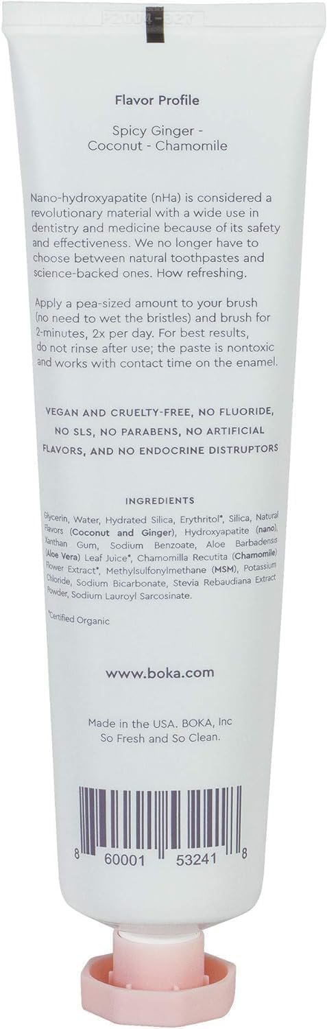 Boka Natural Toothpaste, Fluoride Free - Coco Ginger, 4Oz, Pack Of 1 - Made In Usa - Remineralizing, Sensitive Teeth,  Whitening