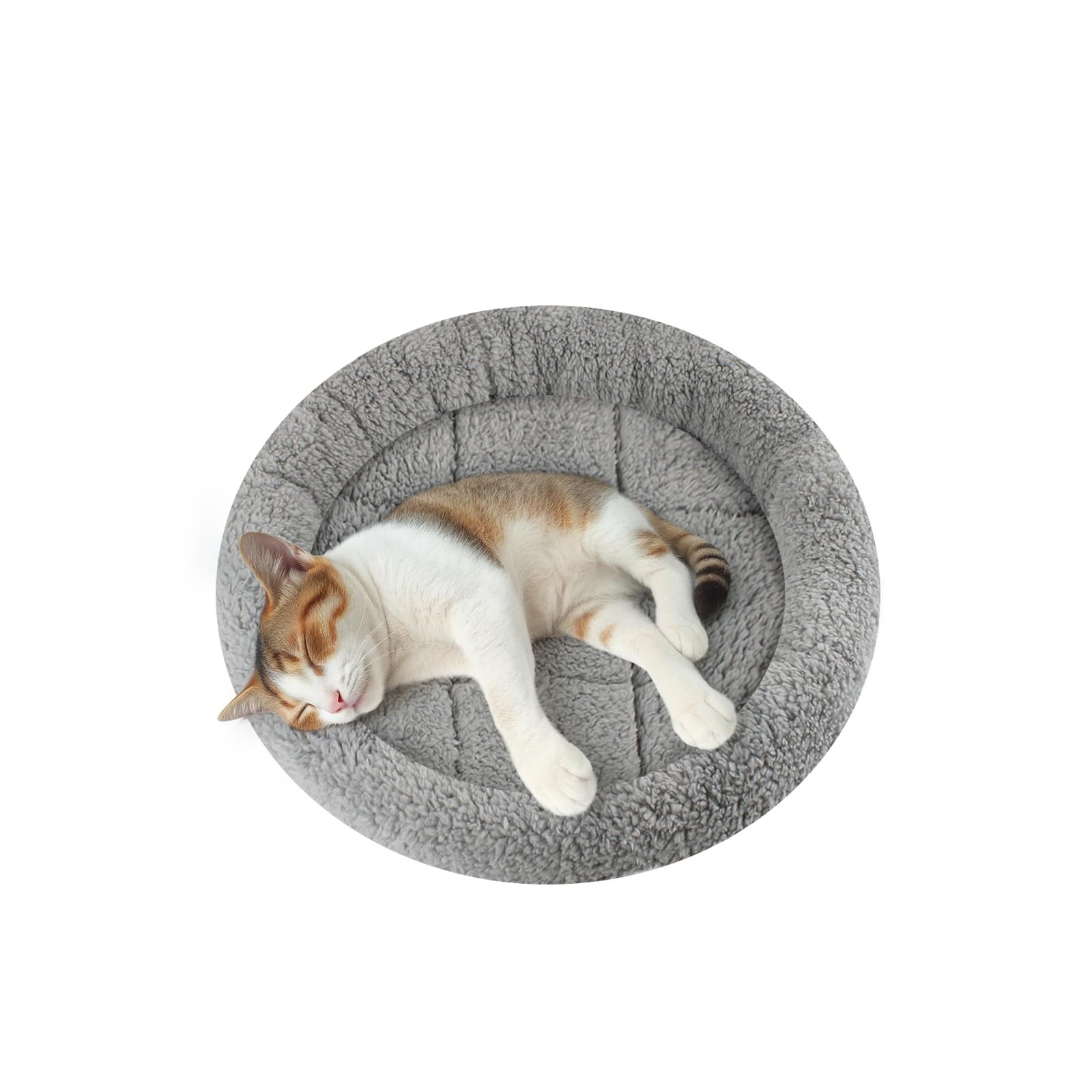 Enjoying Small Cat Bed Mat, 13.78' Round, Self Warming Cat Mat With Pillow Around, Dog Kitty Curling Sleep Cushion, Soft Kitten