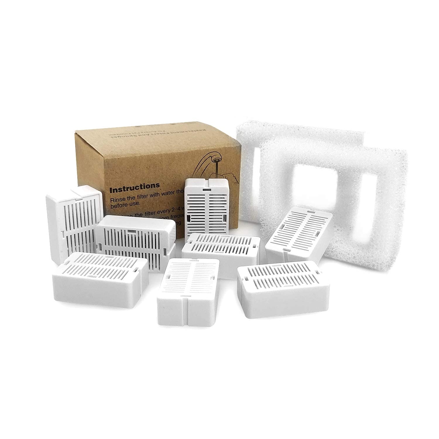 VinDox Pet Fountain Replacement Filters, 8 Cat Fountain Carbon Filters and 2 Foam Pre-Filters for Cupcake Ceramic Pet Fountain P