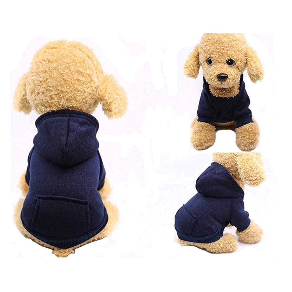 Jecikelon Winter Dog Hoodie Sweatshirts With Pockets Warm Dog Clothes For Small Dogs Chihuahua Coat Clothing Puppy Cat Custume (Large, Navy)
