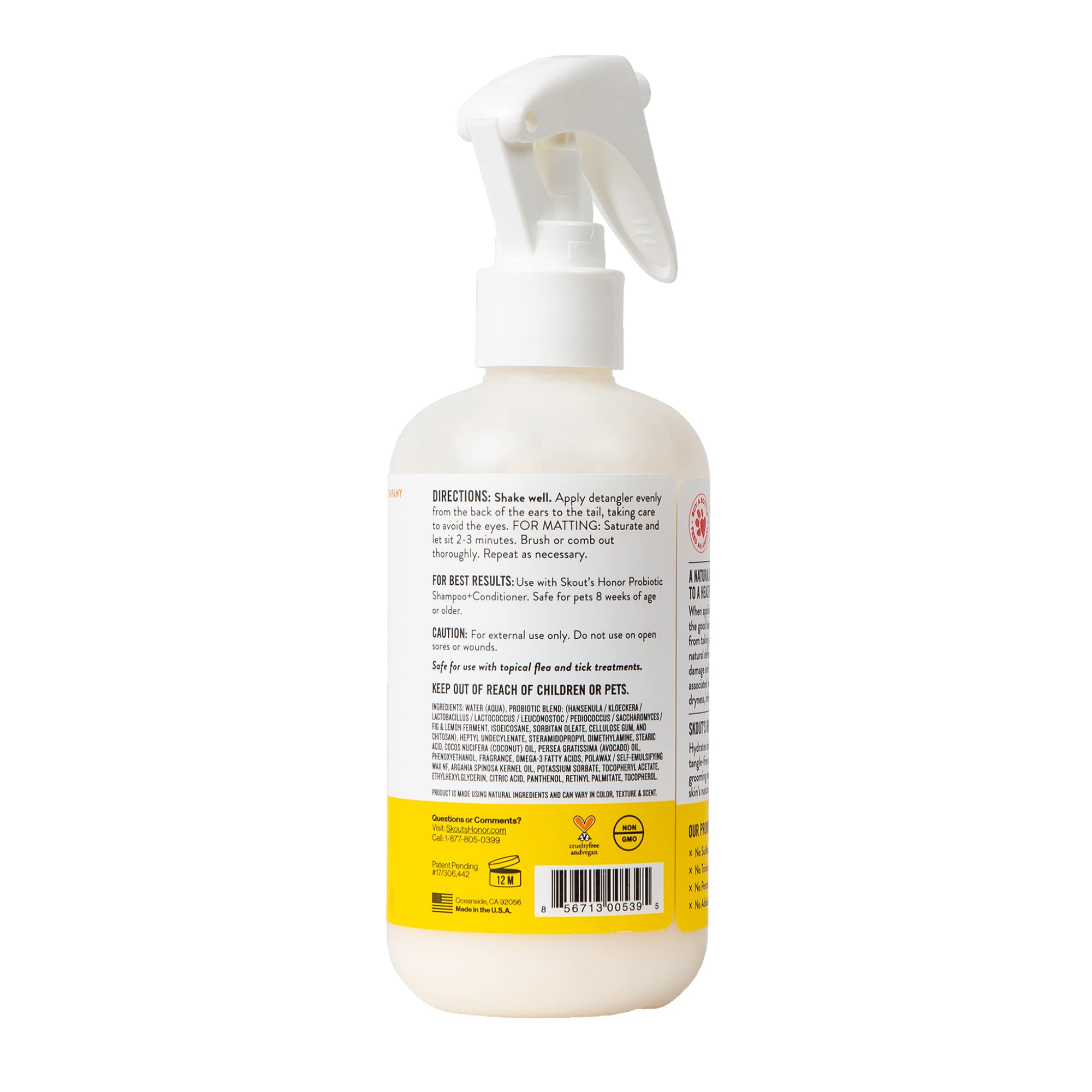 Skout's Honor Pet Detangler Spray - Hydrating with Avocado Oil & Probiotics, 8oz, Paraben & Sulfate-Free, Honeysuckle