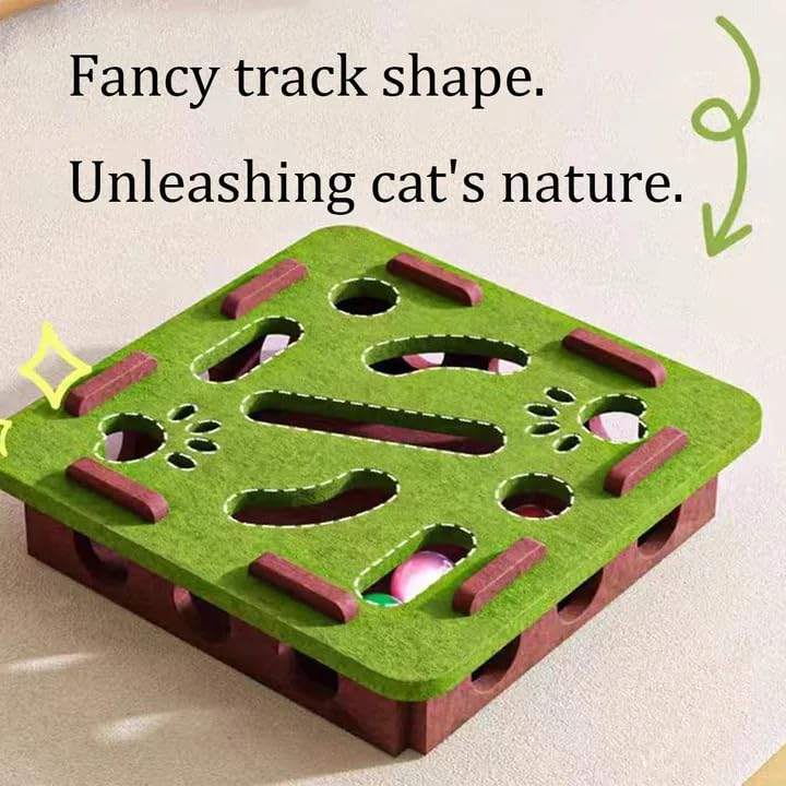 Cat Scratch Puzzle Enrichment Box, with 3 Bell Balls and Cats Funny Stick, Cat Nail File Scratch Enrichment Box, Mortise and Ten