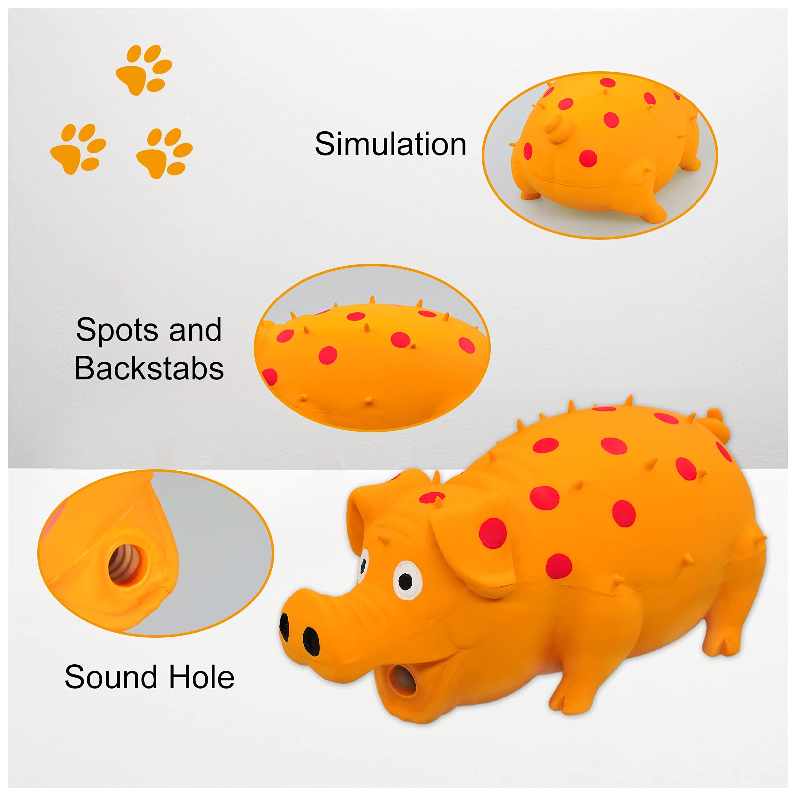 Andiker Dog Squeaky Toy, Dots Latex Dog Chew Toys With A Oinks Sound Squeaker Grunting Pig Dog Toy Sturdy Self Play 8' Dog Squeeze Toy For Dental Biting Chasing To Kill Boring Time (Orange)